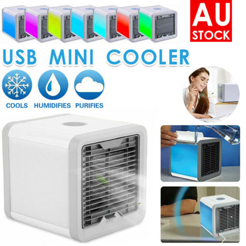Air Cooler Fan Mini Portable Conditioner Humidifier Bedroom Desk USB 7LED Gift