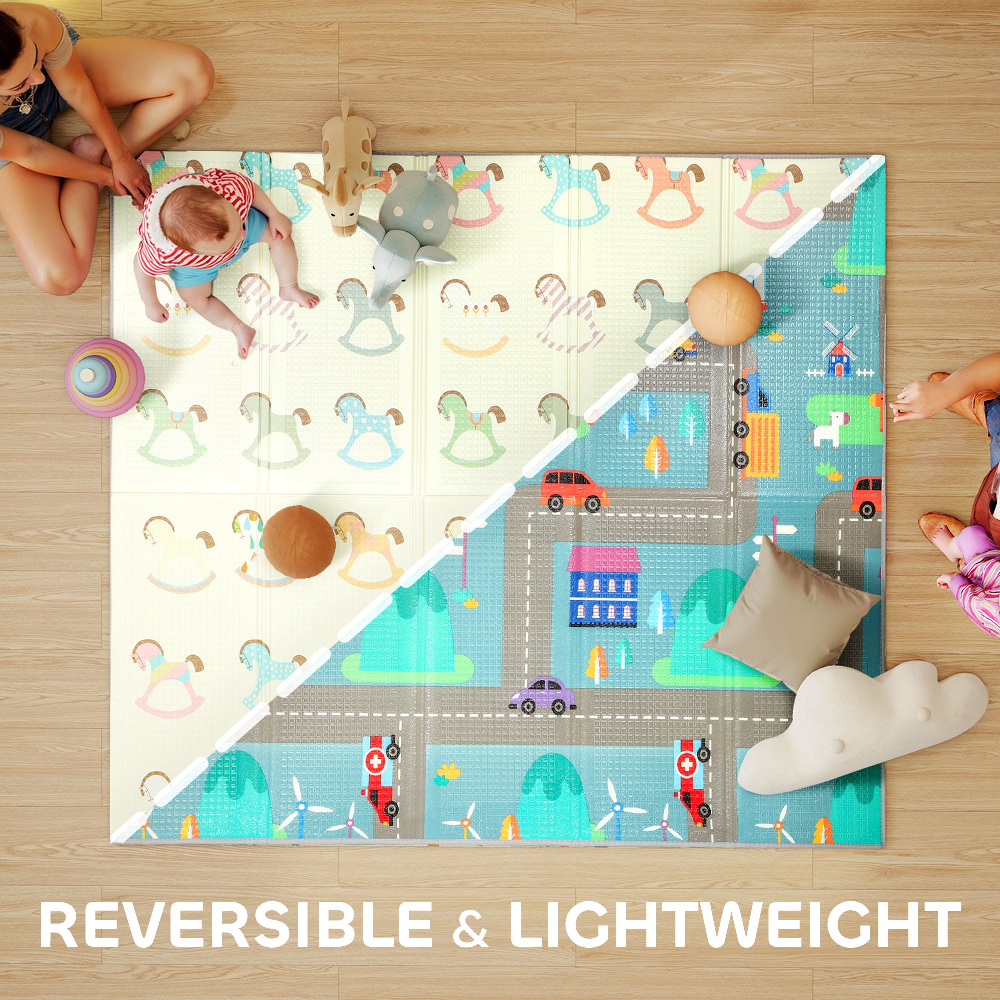 Foldable Double-Sided Baby Play Mat, For Toddlers, Bedrooms, Nurseries, Playrooms